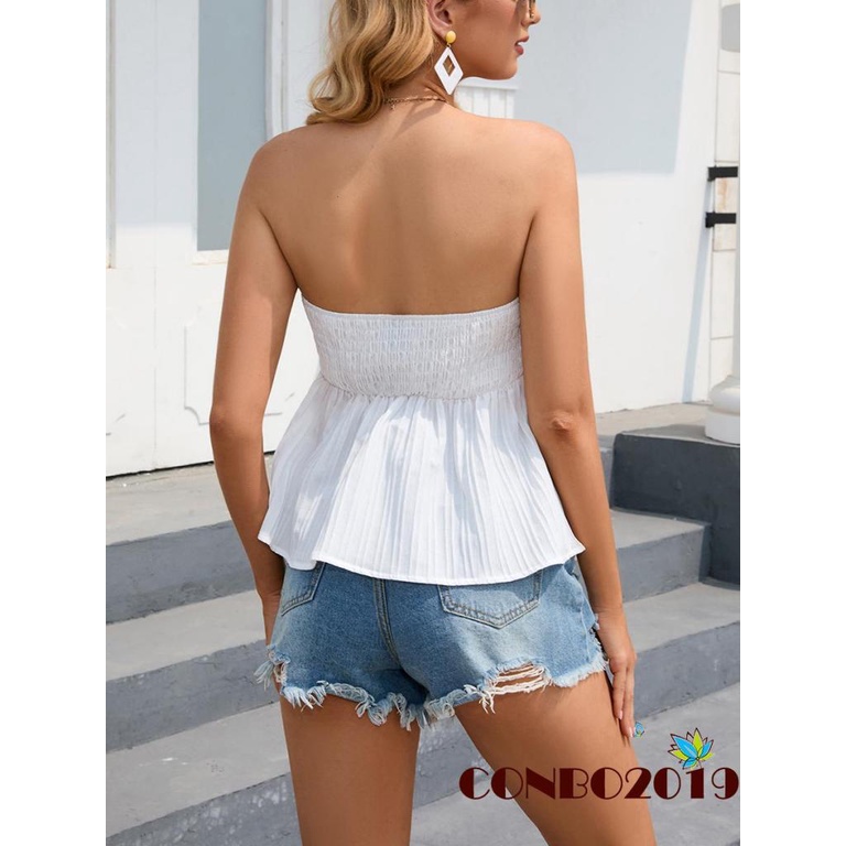 Hgm Áo Croptop Trễ Vai Không Dây Rút Co Giãn Màu Trơn Mùa Hè Cho Nữ Mặc Đi Câu Lạc Bộ Đường Phố