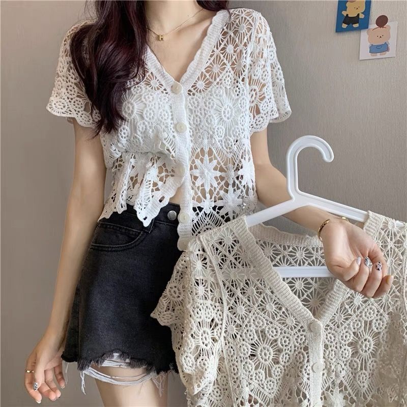 Áo Khoác Cardigan Dệt Kim Cổ Chữ V Chống Nắng Thời Trang Mùa Hè Hàn Quốc Mới 2023 Cho Nữ