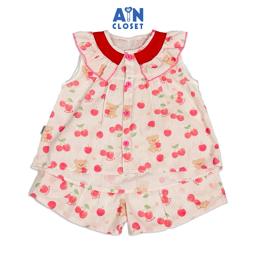 Bộ quần áo Ngắn bé gái họa tiết Cherry Bear đỏ cotton - AICDBGFQDNFA - AIN Closet