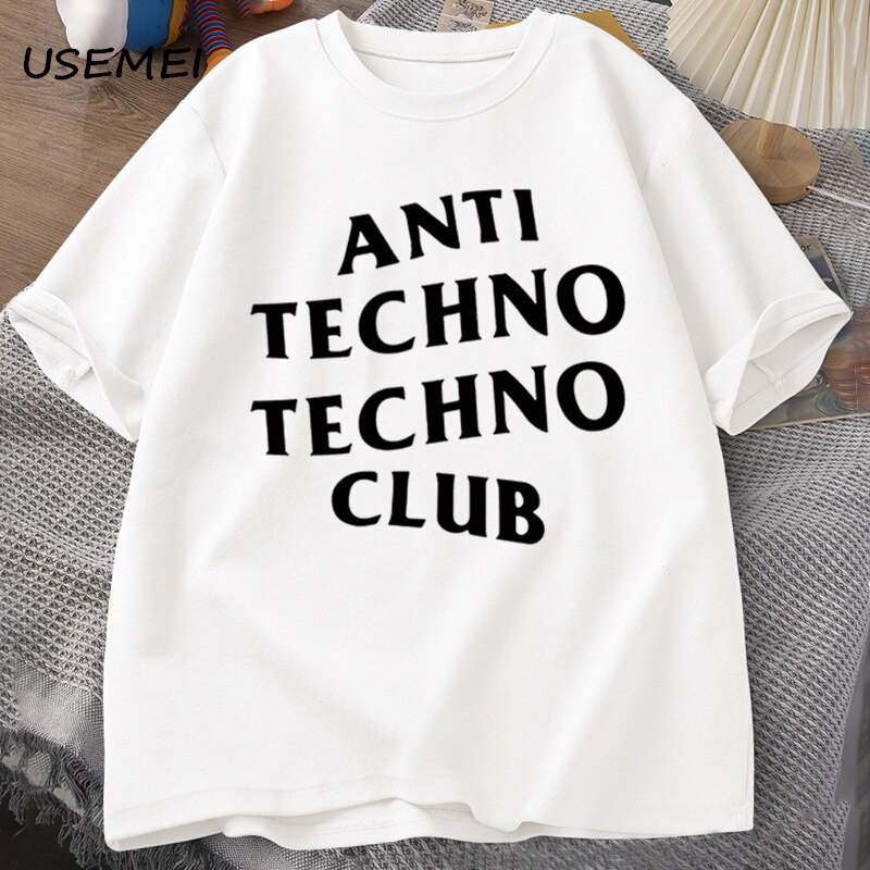 Áo Thun Cotton In Chữ Anti Techno Techno Club Vui Nhộn Thời Trang Cho Nam