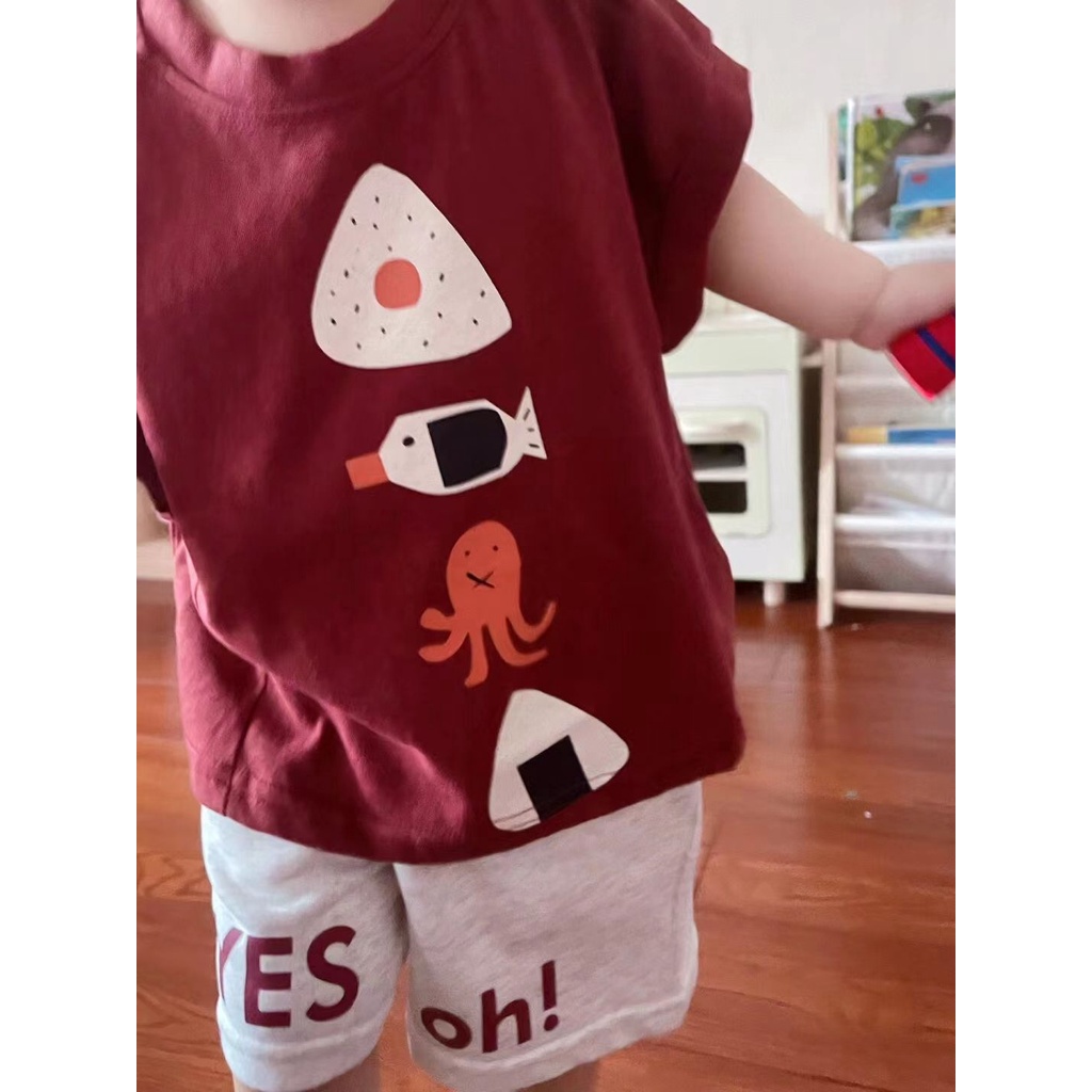 Set Áo Thun Tay Ngắn + Quần Short In Họa Tiết Vui Nhộn Phong Cách Hàn Quốc Mới Cho Bé