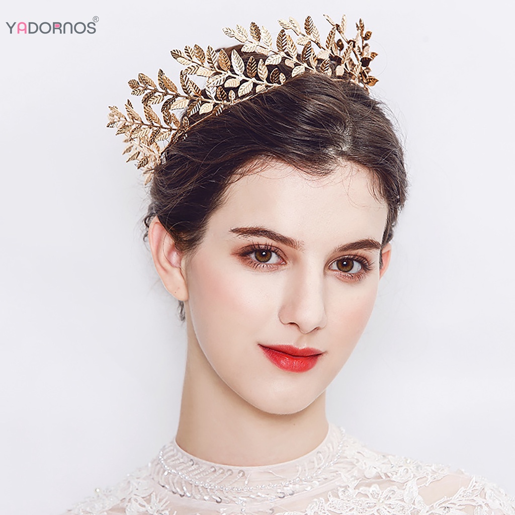 Vương Miện Cài Tóc YADORNOS Màu Vàng Họa Tiết Lá Cây Tuyệt Vời Độc Đáo