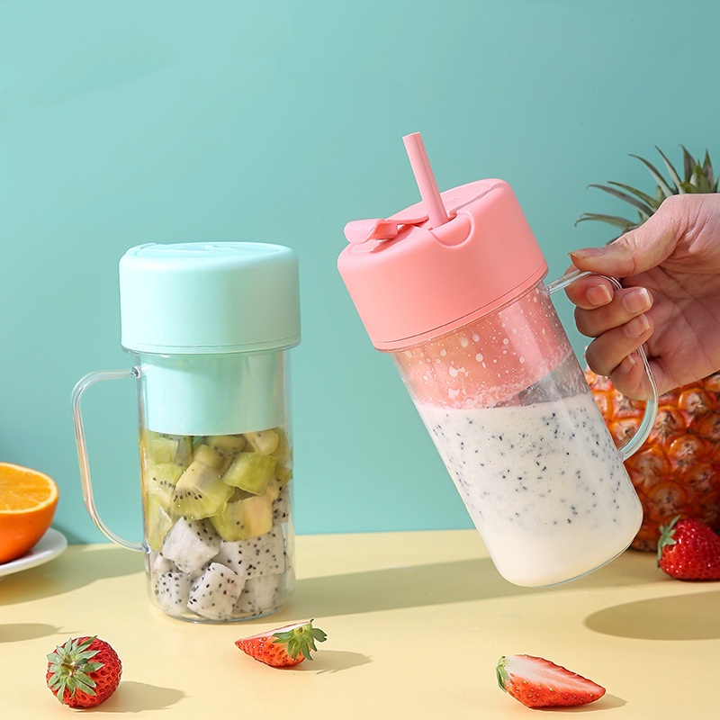 Máy xay sinh tố cầm tay điện mini cốc nước trái cây uống chai nước với rơm
