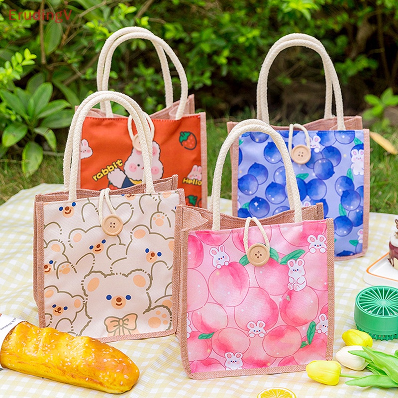 Túi Xách Mua Sắm Vải Canvas In Họa Tiết Hoạt Hình Dễ Thương