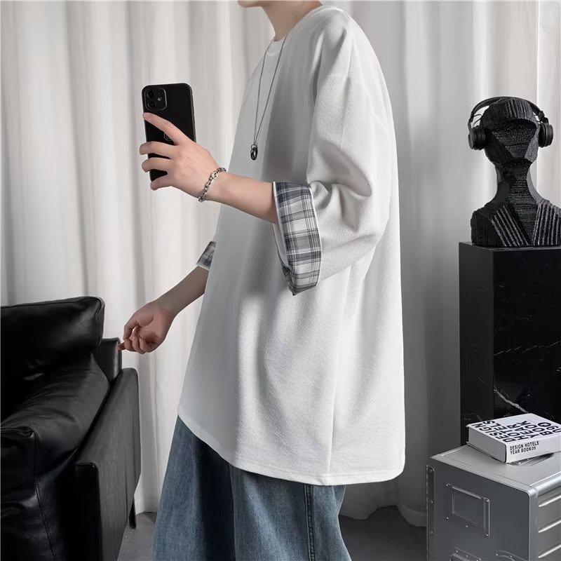 Áo Thun Tay Ngắn Dáng Rộng Bằng Lụa Lạnh Thời Trang Mùa Hè Cho Nam