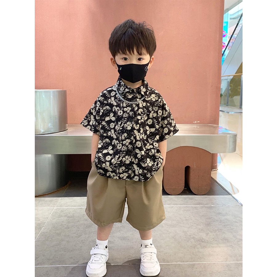 Bộ Áo Sơ Mi Ngắn Tay + Quần Short In Hoa Thời Trang Mùa Hè 2023 Cho Bé Trai