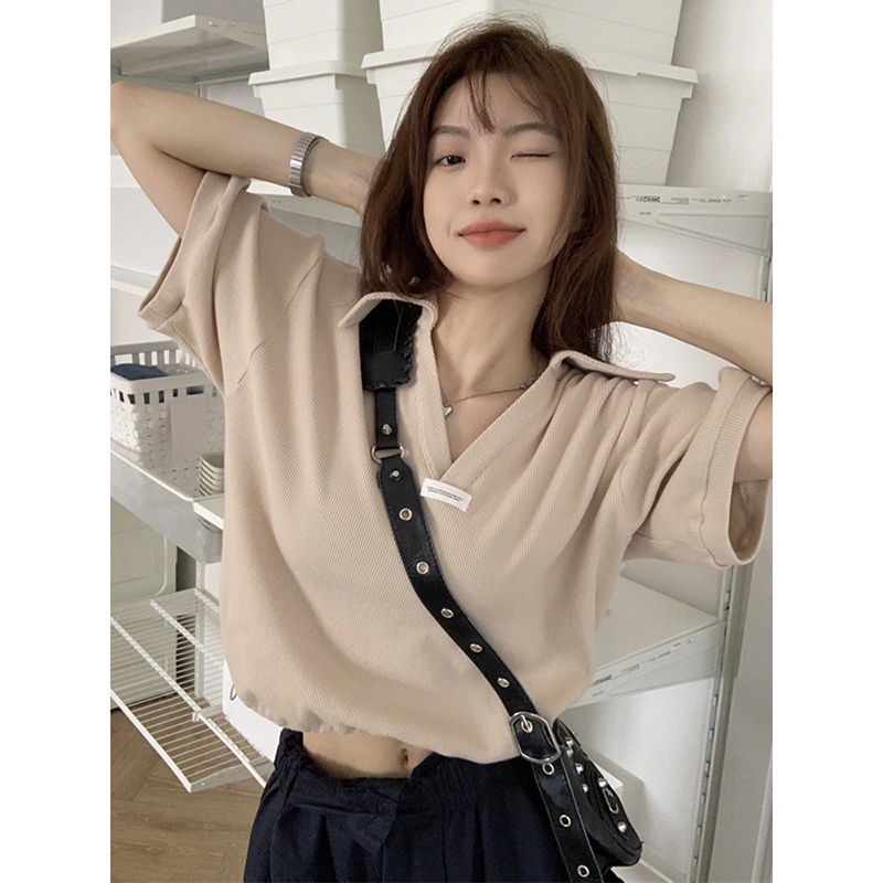 Áo Thun Polo Tay Ngắn Chất Liệu Cotton Phong Cách Hàn Quốc Thời Trang Cho Nữ