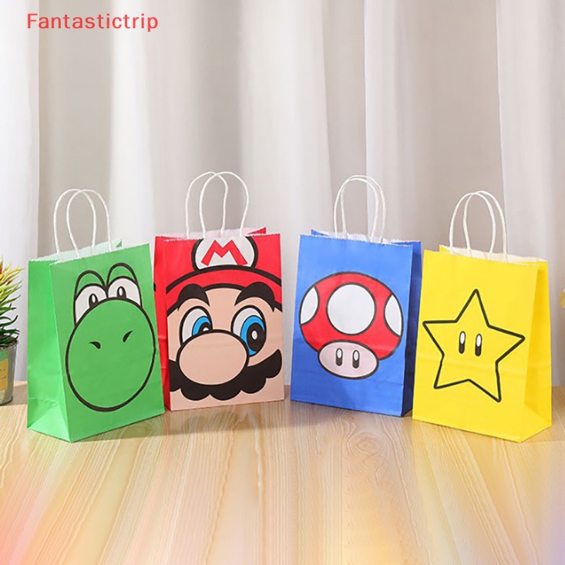 Set 4 Túi Giấy Kraft In Hình Game Super Mario Trang Trí Tiệc Cưới / Sinh Nhật / Giáng Sinh / Năm Mới
