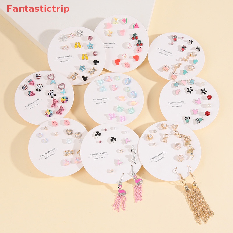 [Fantastictrip] Set Khuyên Tai Thời Trang Hàn Quốc Nhiều Cặp Bông Tai Hình Học Bướm Dễ Thương Phụ Kiện Trang Sức Cho Nữ Mới