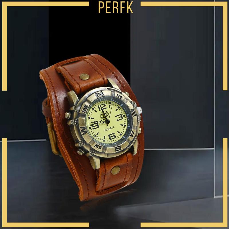 Đồng Hồ Đeo Tay Dây Da Màu Đen Phong Cách Punk Vintage Cho Nam