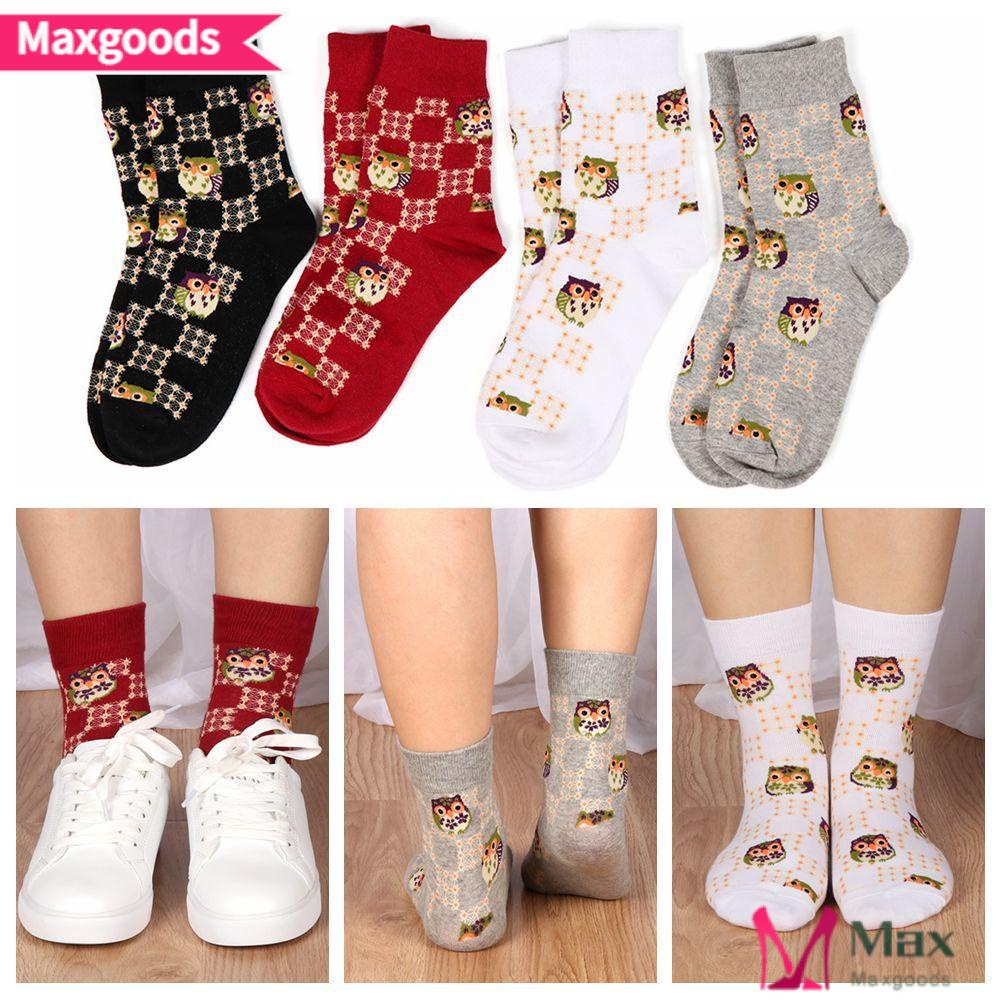 Vớ Cotton Unisex Giữ Ấm Mùa Đông In Họa Tiết Chim Cú Vui Nhộn