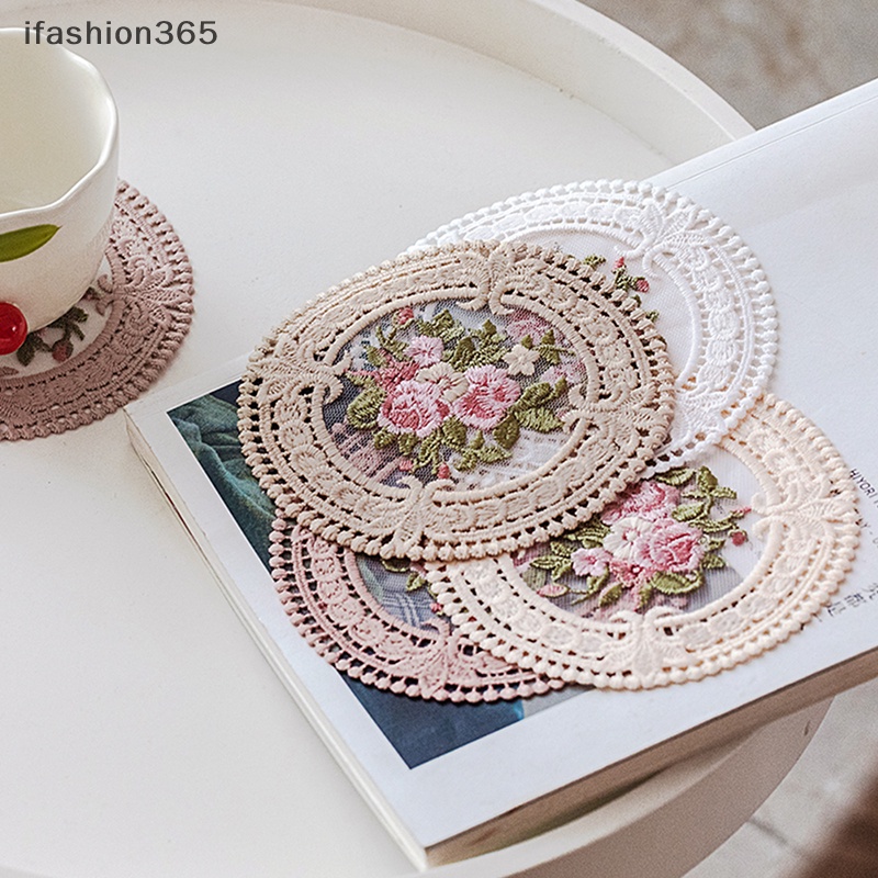 Tấm Lót Cốc Cà Phê Họa Tiết Ren Thêu Phong Cách Vintage 11.8cm ifashion365