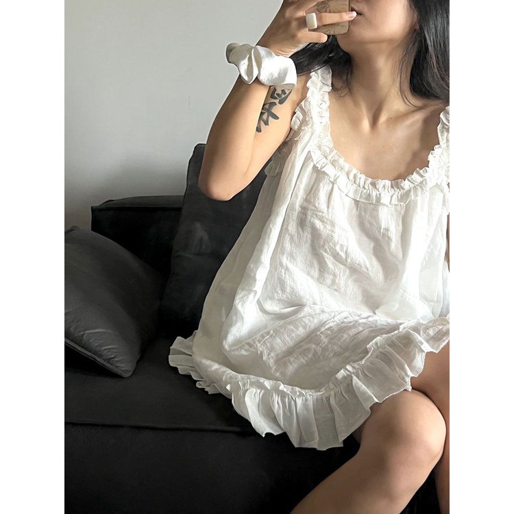 Đầm Ngủ Hai Dây Màu Trắng Ngọt Ngào Thời Trang Mùa Hè Hàng Mới Dành Cho Bạn Nữ