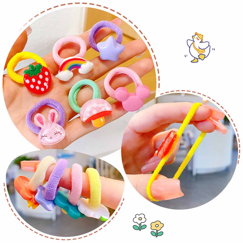 Set 10 Dây Cột Tóc Co Giãn Đính Hoa / Trái Cây Hoạt Hình Dễ Thương Cho Bé Gái