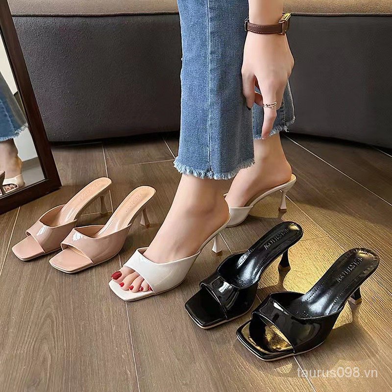 Sandal Cao Gót Hở Ngón Mũi Vuông Màu Trắng Size Lớn Thời Trang Mùa Hè Mới 2023