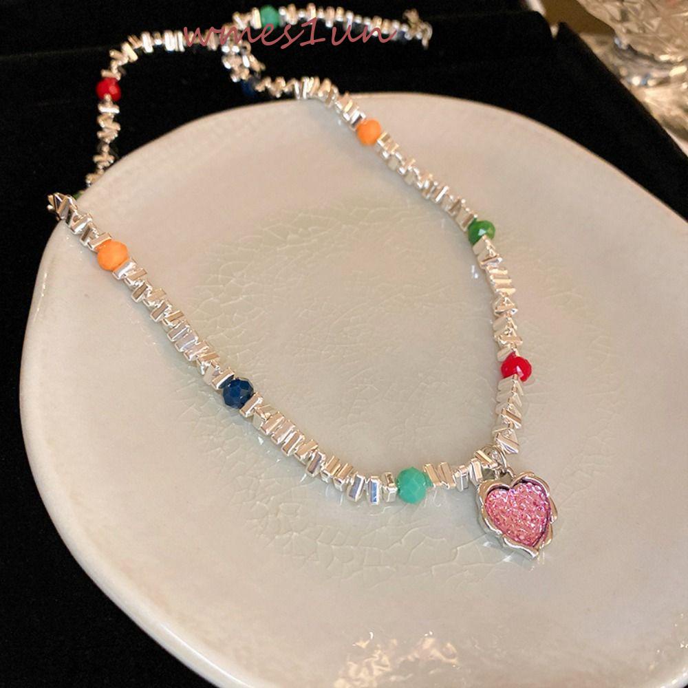 Vòng cổ Nữ WMES15H Y2K Nhiều Màu|Vòng cổ Mặt Trái Tim Đính Đá Lấp Lánh
