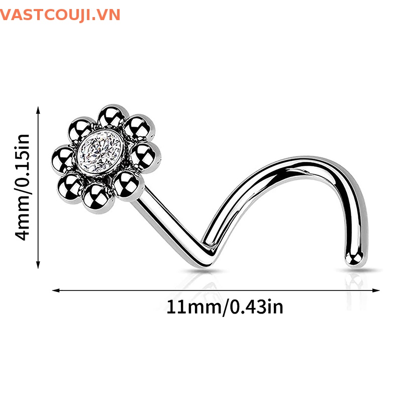 Khuyên Mũi Bằng Thép Không Gỉ Hình Bông Hoa Màu Trong Suốt Dễ Thương