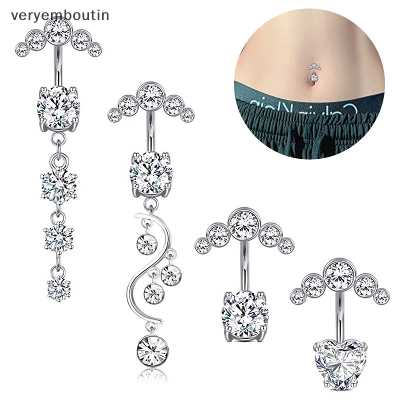 Bộ Khuyên Rốn Bằng Thép Không Gỉ Đính Đá Zircon Thời Trang Trong 1 Cho Nữ