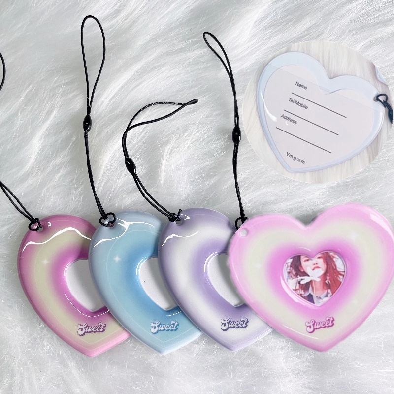 Móc Chìa Khóa / Thẻ Ảnh Mini Hình Trái Tim Dễ Thương Trang Trí Hành Lý