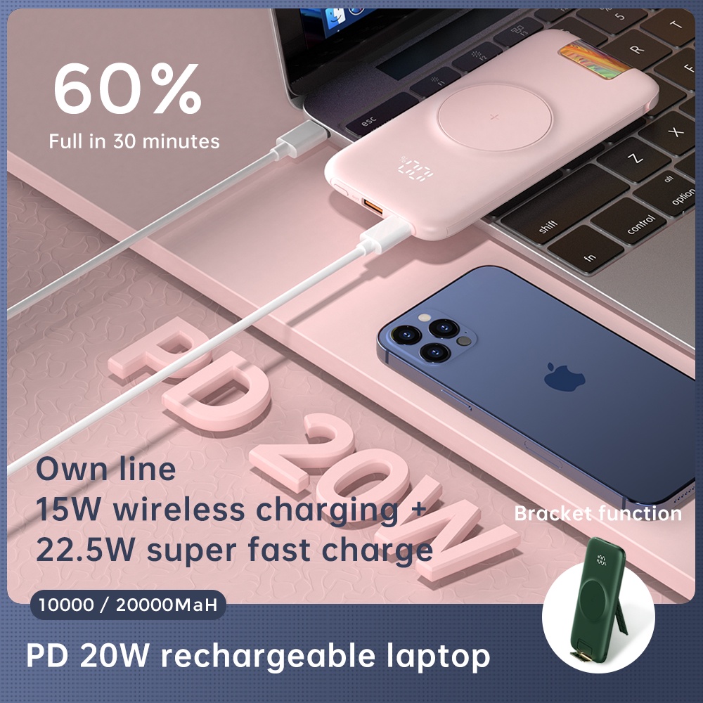 Sạc Dự Phòng 20000mAh PD 20W Sạc Nhanh Không Dây Cho iPhone 14 13 12 Pro Max