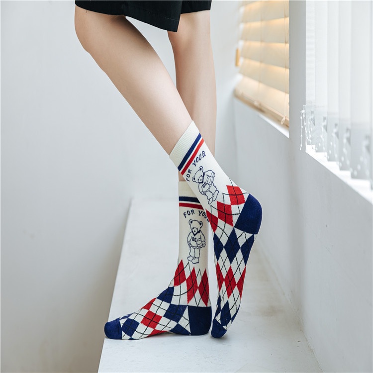 Hàng Mới Về Đôi Tất Cotton Ngắn In Hình Gấu Hoạt Hình Đính Kim Cương Thời Trang Cho Nữ