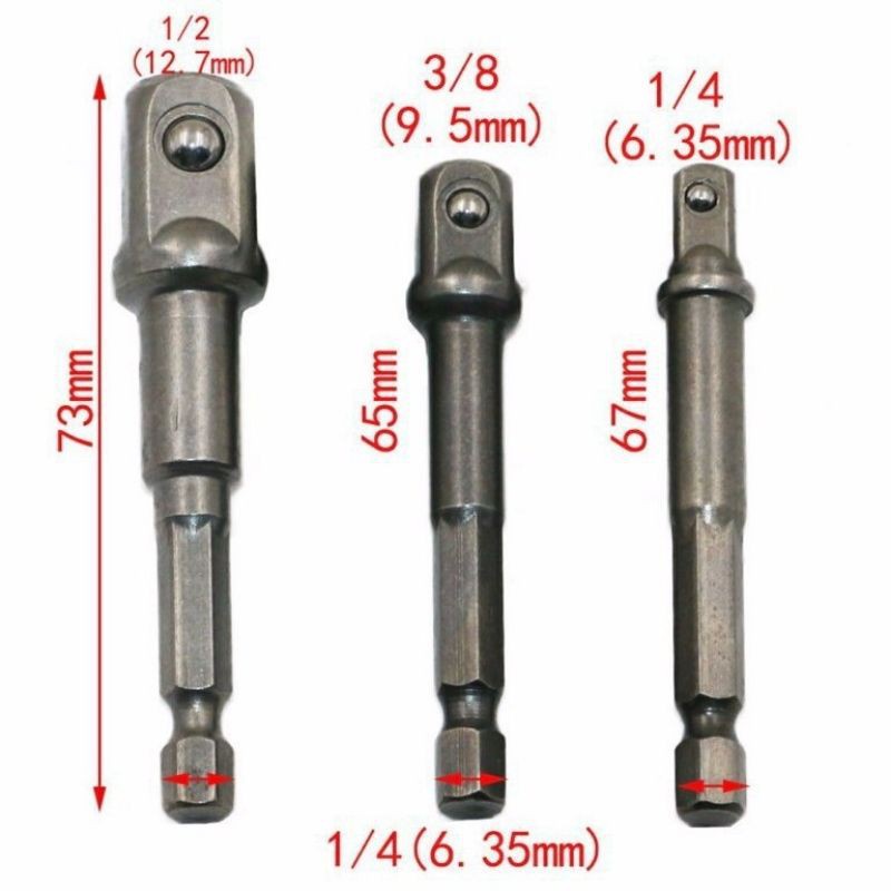 Bộ 3 đầu chuyển vít sang bulong 1/4 3/8 1/2 ( Loại Dài )