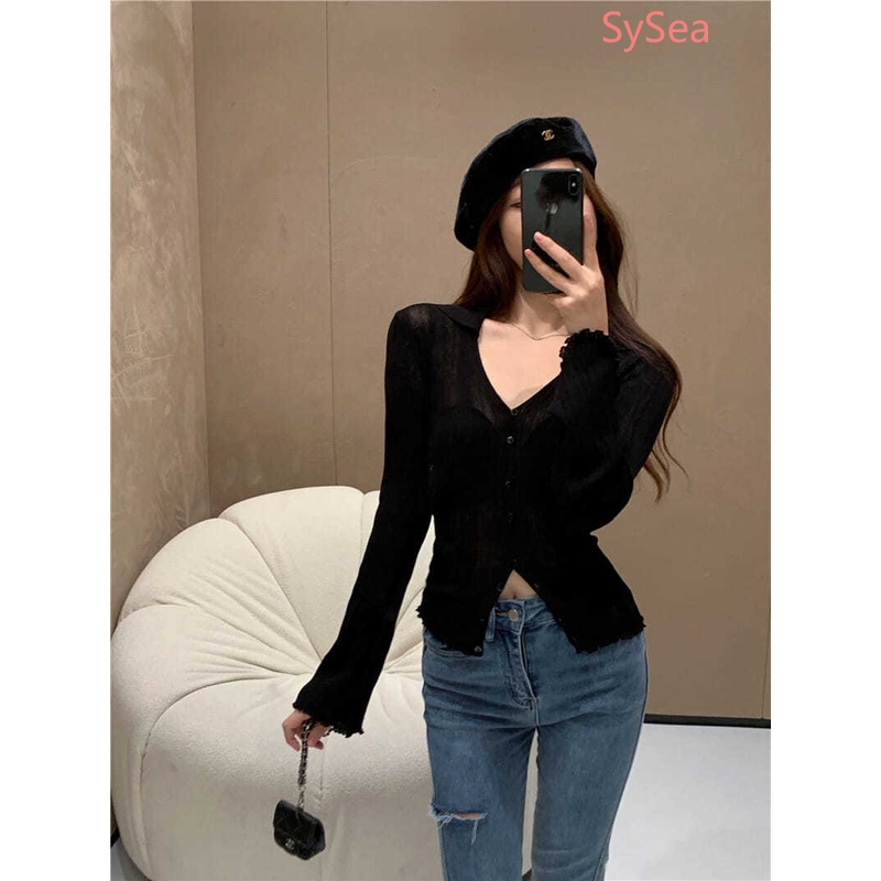 Áo Kiểu Cổ Chữ V Phối Ren Dáng Ôm Quyến Rũ Cho Nữ