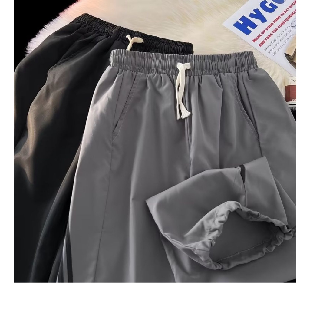 Quần Thể Thao Kẻ Sọc Dáng Rộng Phong Cách Đường Phố Mùa Hè Unisex