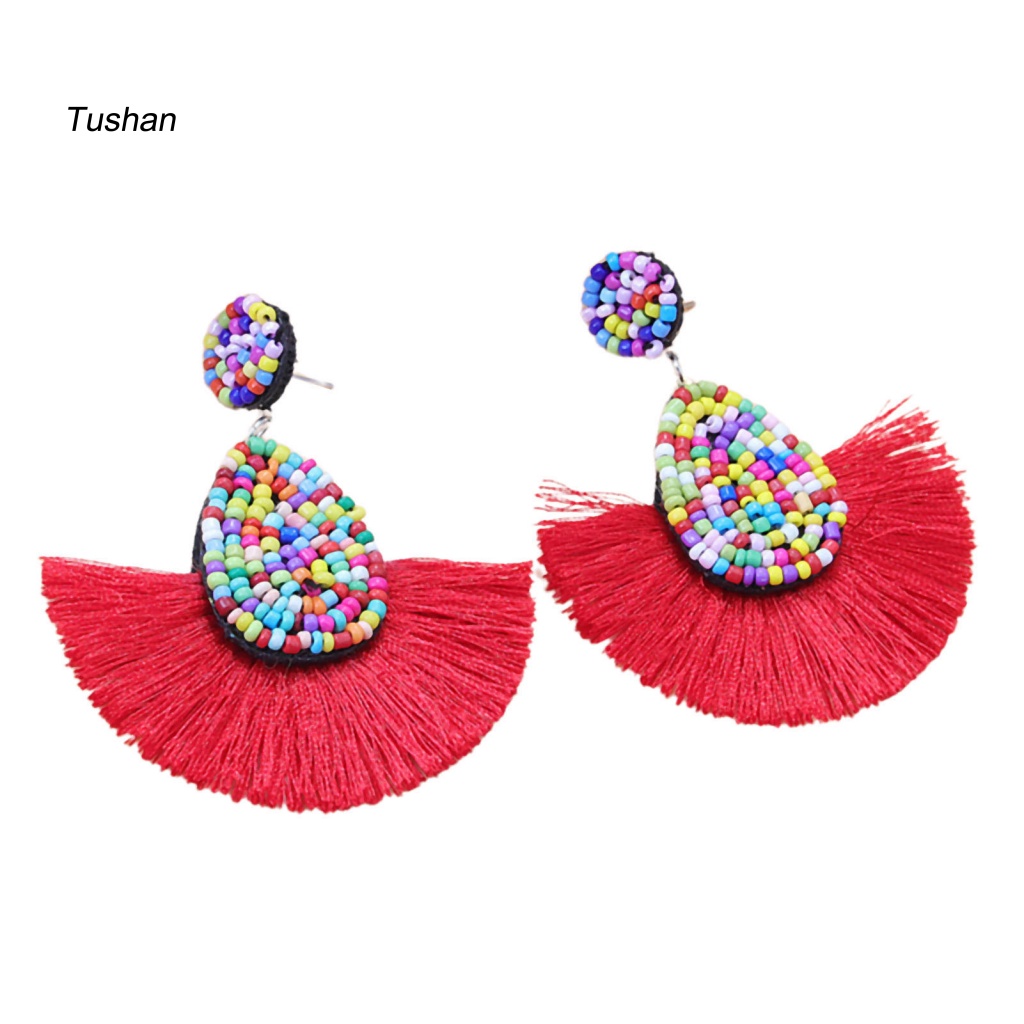 1 Đôi Bông Tai Hình Quạt Phong Cách Bohemia Trọng Lượng Nhẹ Dành Cho Nữ