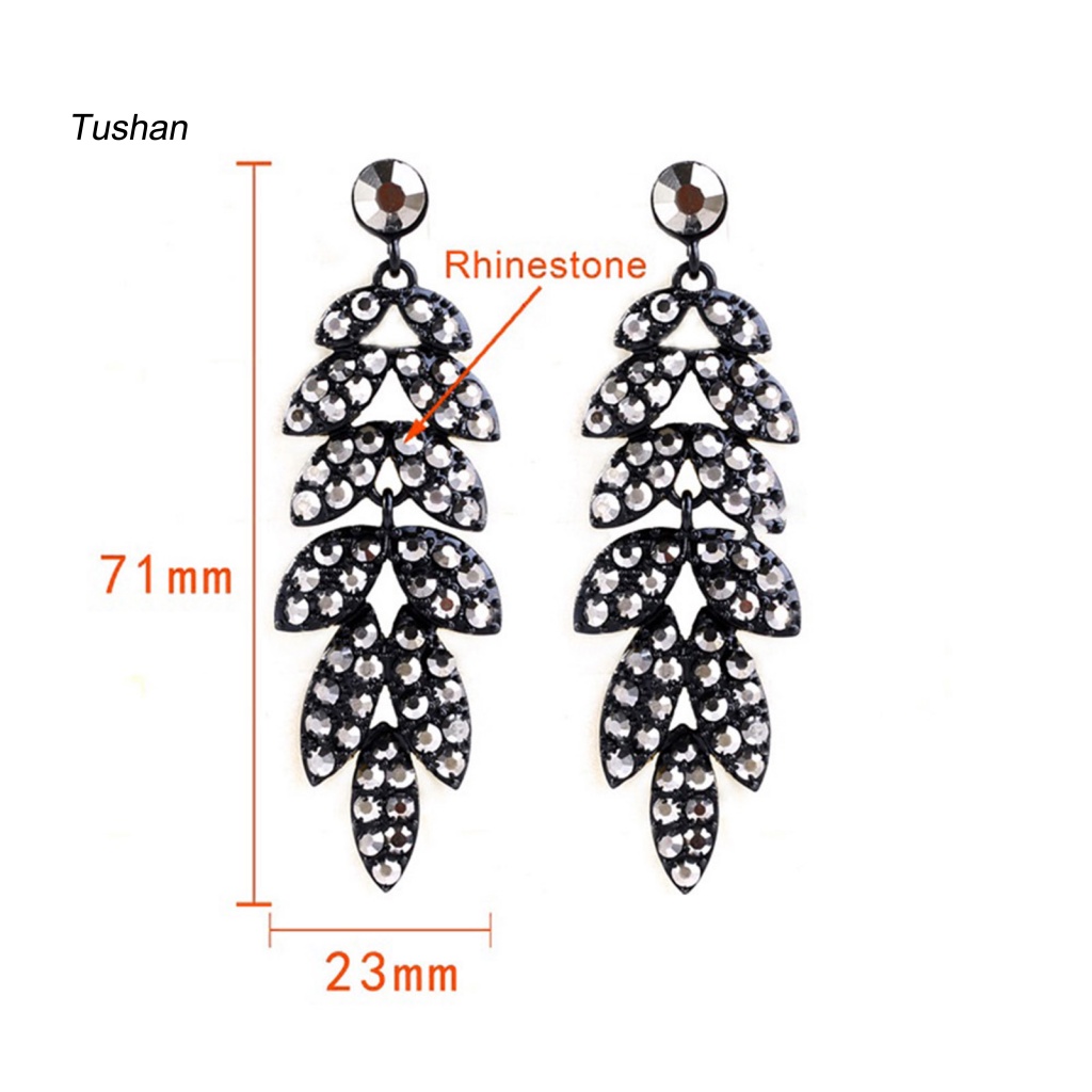 1 Đôi Bông Tai Hình Chiếc Lá Đính Đá Phong Cách Vintage Dành Cho Nữ