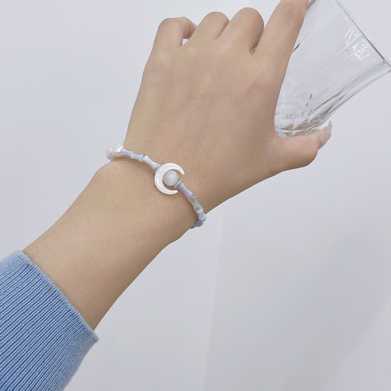 Vòng Đeo Tay Bằng Tre Đính Ngọc Trai Mặt Trăng Phong Cách Hàn Quốc Cổ Điển Dành Cho Nữ