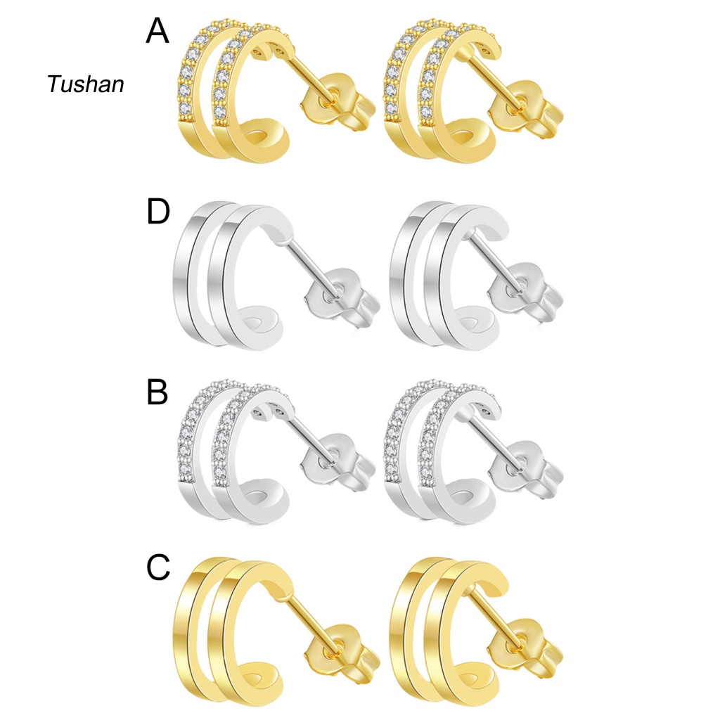 [Ts] Set 2 Khuyên Tai Đính Đá Kèm Khuyên Xỏ Tai Tinh Xảo Dễ Phối Đồ Quyến Rũ Cho Nữ