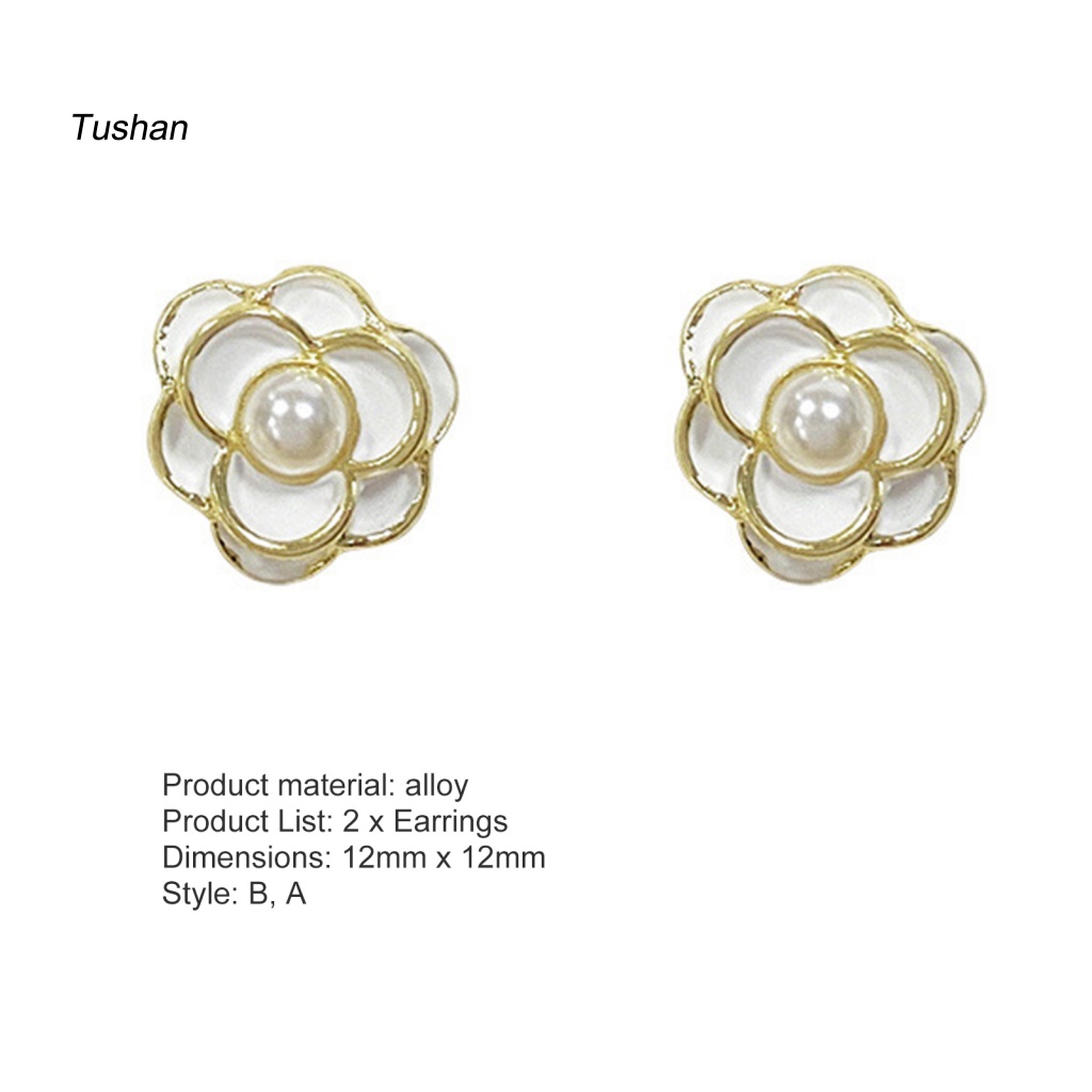 1 Đôi Bông Tai Hình Hoa Trà Đính Ngọc Trai Giả Phong Cách Hàn Quốc Dành Cho Nữ