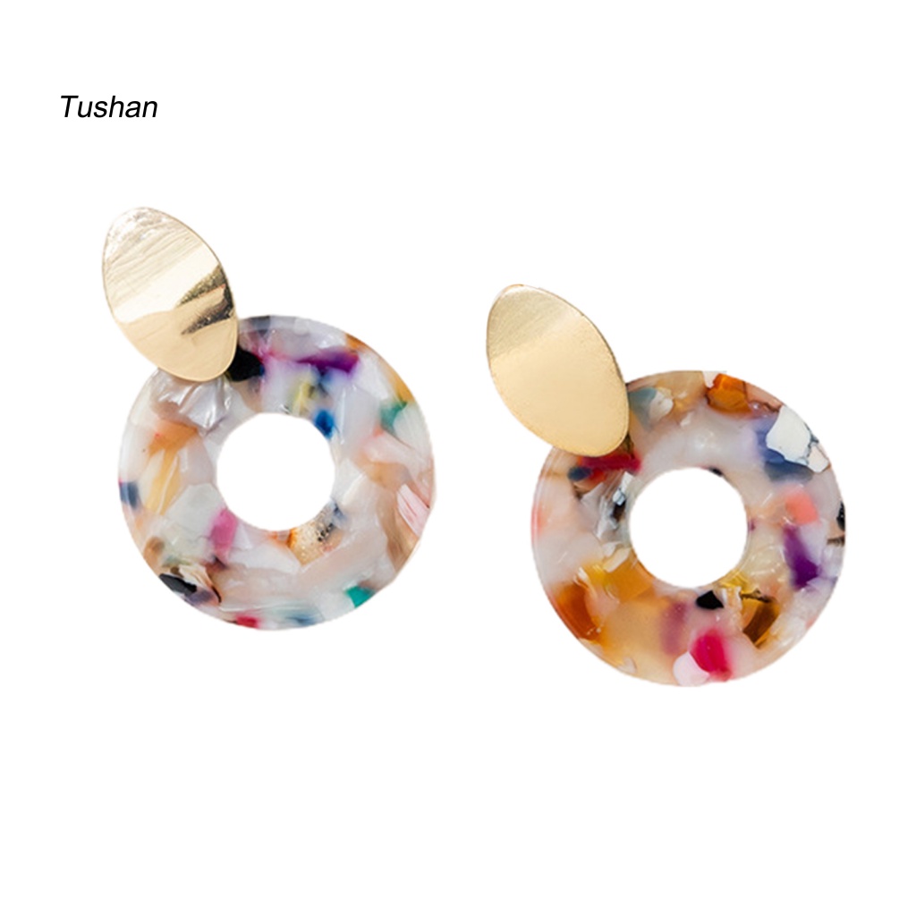 1 Đôi Bông Tai Hình Học Màu Sắc Tương Phản Phong Cách Vintage Dành Cho Nữ