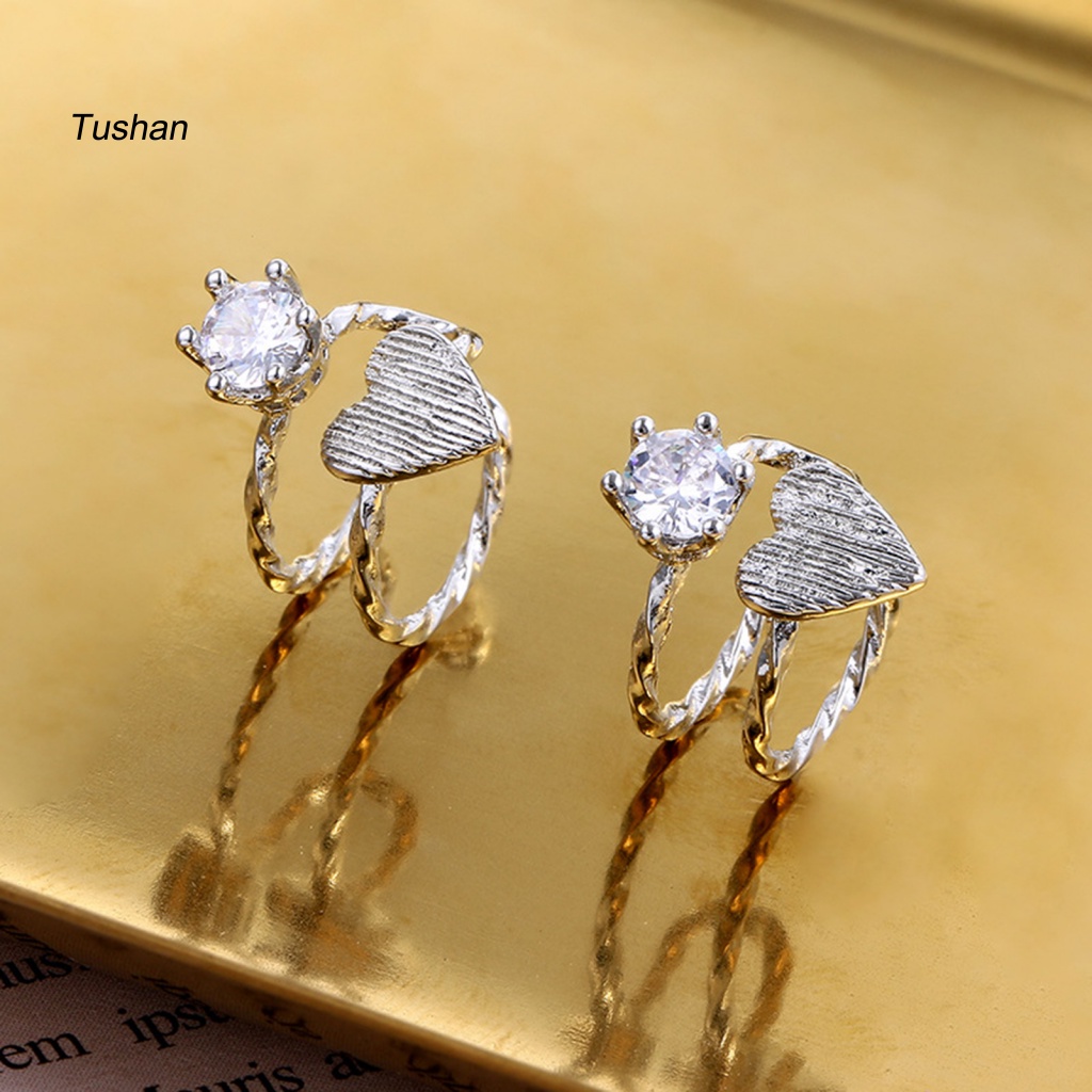 1 Khuyên Kẹp Vành Tai Hình Trái Tim Đính Đá Lấp Lánh Thời Trang