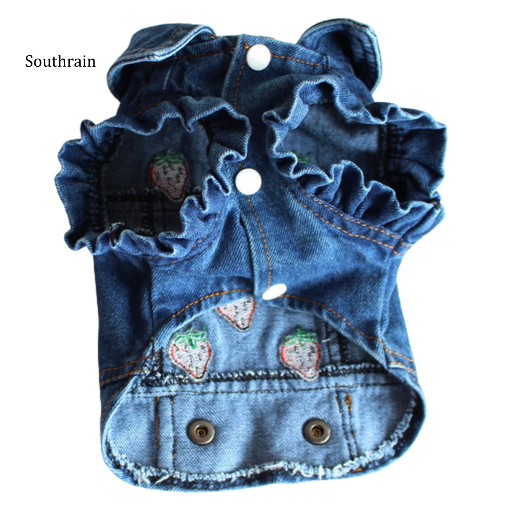Áo Denim Không Tay Cổ Bẻ Thân Thiện Với Da Mùa Xuân Cho Cún Cưng
