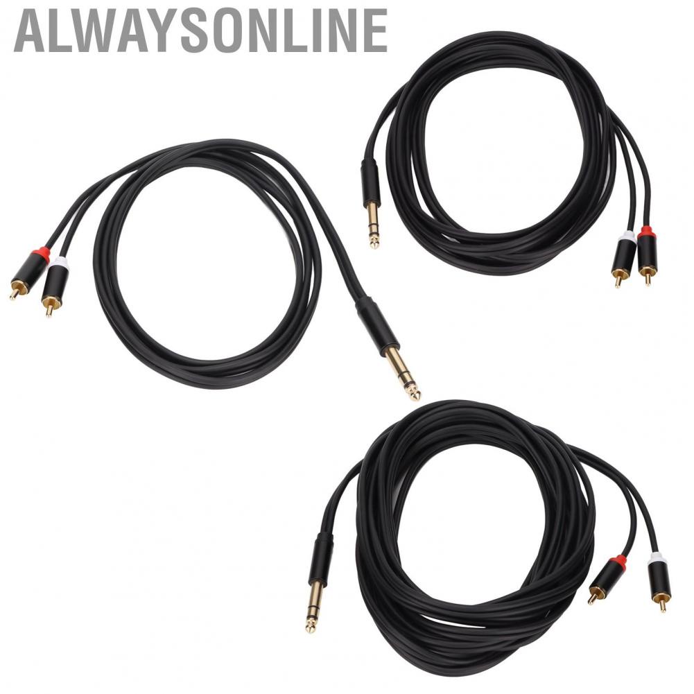 Alwaysonline 6.35mm To 2 RCA Cable  1/4 Gold Plated for Amplifier Speaker