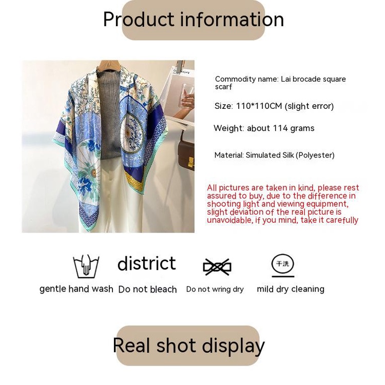 Khăn Choàng Lụa Satin Vuông 110cm In Họa Tiết Hoa / Xương Cá Kiểu Retro Dễ Phối Đồ Cho Nữ