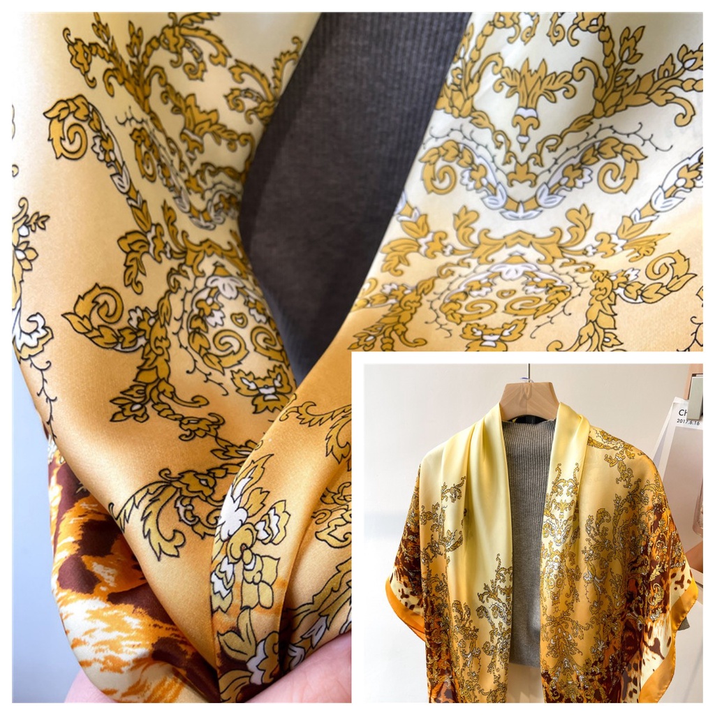 Khăn Quàng Cổ Hình Vuông Cỡ Lớn 110cm Chất Liệu Lụa Satin Phong Cách Retro Thời Trang Cho Nữ