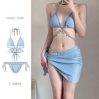 New mermaid chain popular popular bikini suit for girls split swimsuit Super fairy ins Wind strap three-piece swimsuit