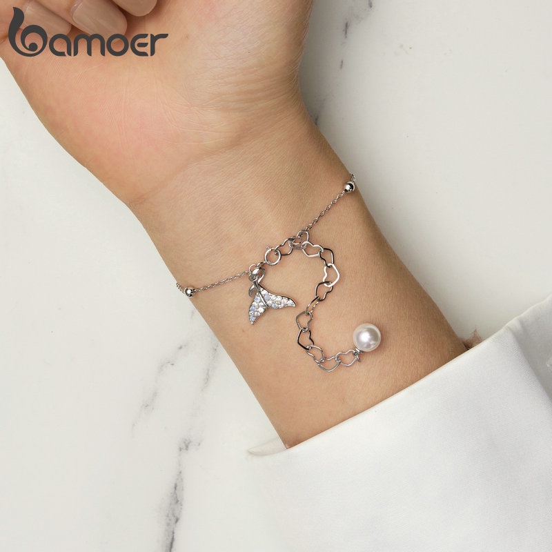 BAMOER Vòng Đeo Tay Xi bạc 925 PhốI HạT NgọC Trai Giả ThờI Trang Cho Nữ