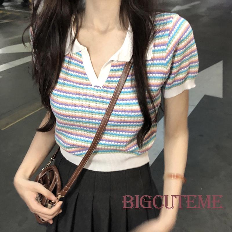 Áo Thun Tay Ngắn Họa Tiết Kẻ Sọc Đơn Giản Phong Cách Đường Phố Thời Trang Mùa Hè Cho Nữ