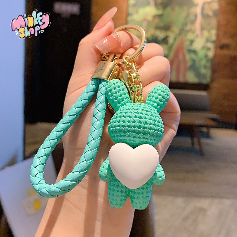 Móc khóa Thỏ đá ôm trái tim cute móc chìa khóa Hàn Quốc dễ thương hottrend phụ kiện túi xách balo -minkey