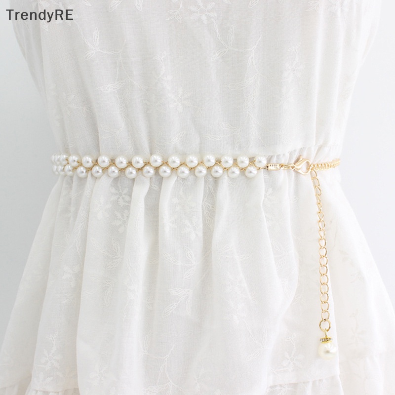 Thắt Lưng Dây Xích Mảnh Đính Ngọc Trai Thời Trang Thanh Lịch Cho Nữ