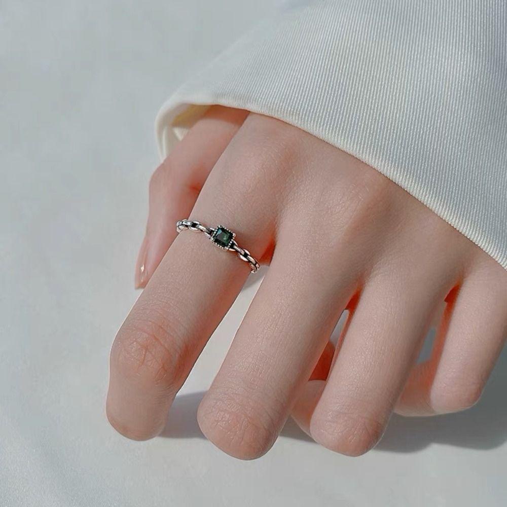 Nhẫn Hở Mặt Vuông / Tròn Đơn Giản Có Thể Điều Chỉnh Phong Cách Vintage