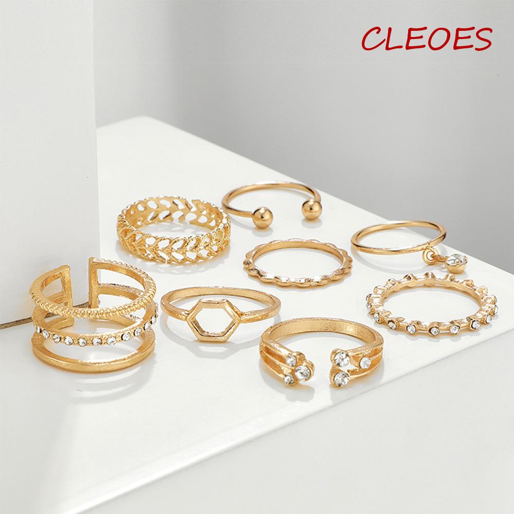 Set 8 Nhẫn Đeo Giữa Ngón Tay Theo Phong Cách Bohemian|Trang Sức Vòng Cổ Trong Suốt Cho Nữ