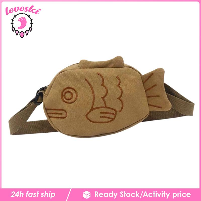 Túi Tote Đeo Vai / Xách Tay Bằng Vải Canvas Hình Cá Có Thể Điều Chỉnh Dây Đeo Chéo Cho Bạn Gái