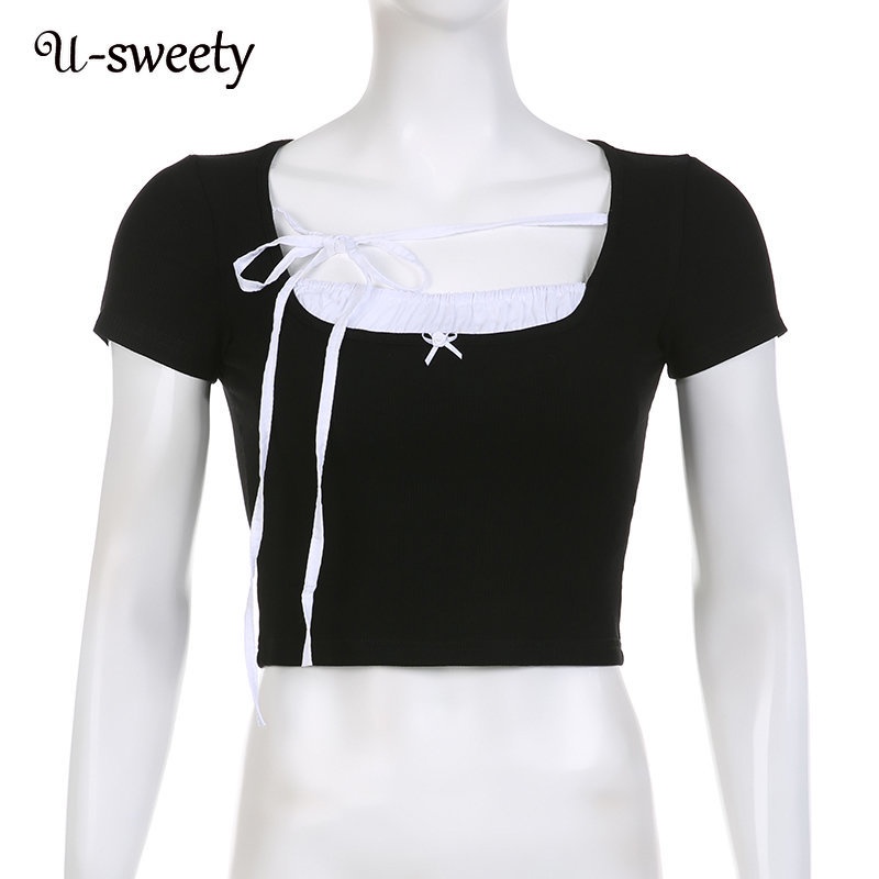 Áo Thun Cổ Tròn Tay Ngắn Dáng Ôm Màu Sắc Tương Phản Thời Trang 2023 Dành Cho Nữ