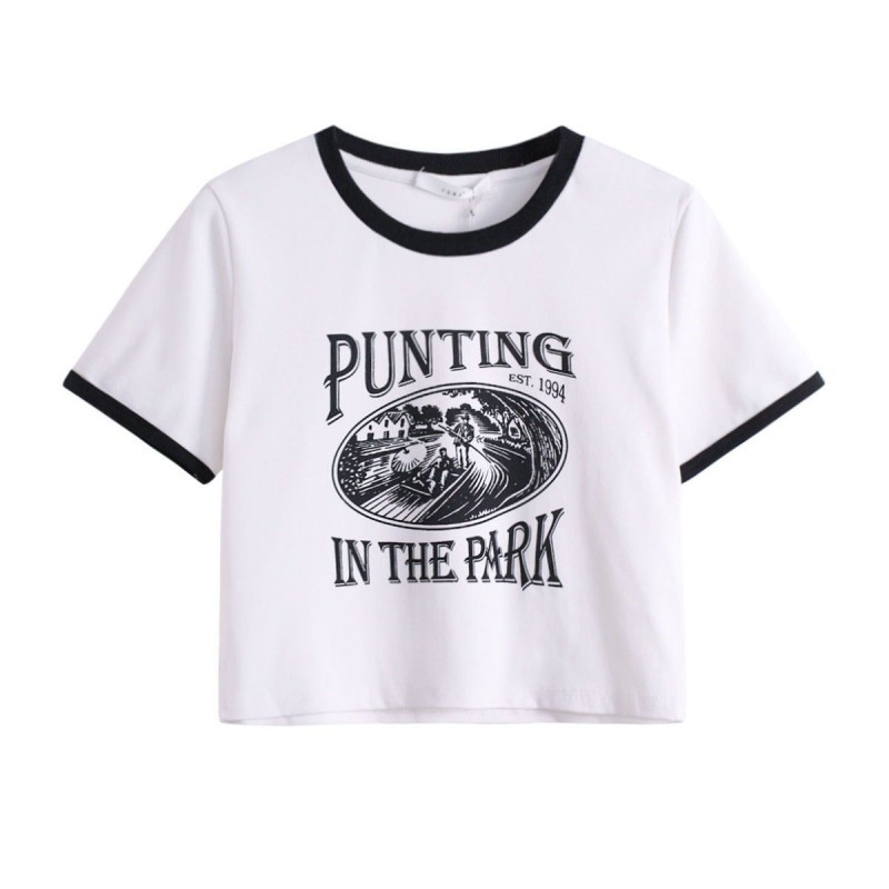 Áo Thun Ngắn Tay Cổ Tròn In Chữ Tương Phản Thời Trang Mùa Hè Hàn Quốc Cho Nữ