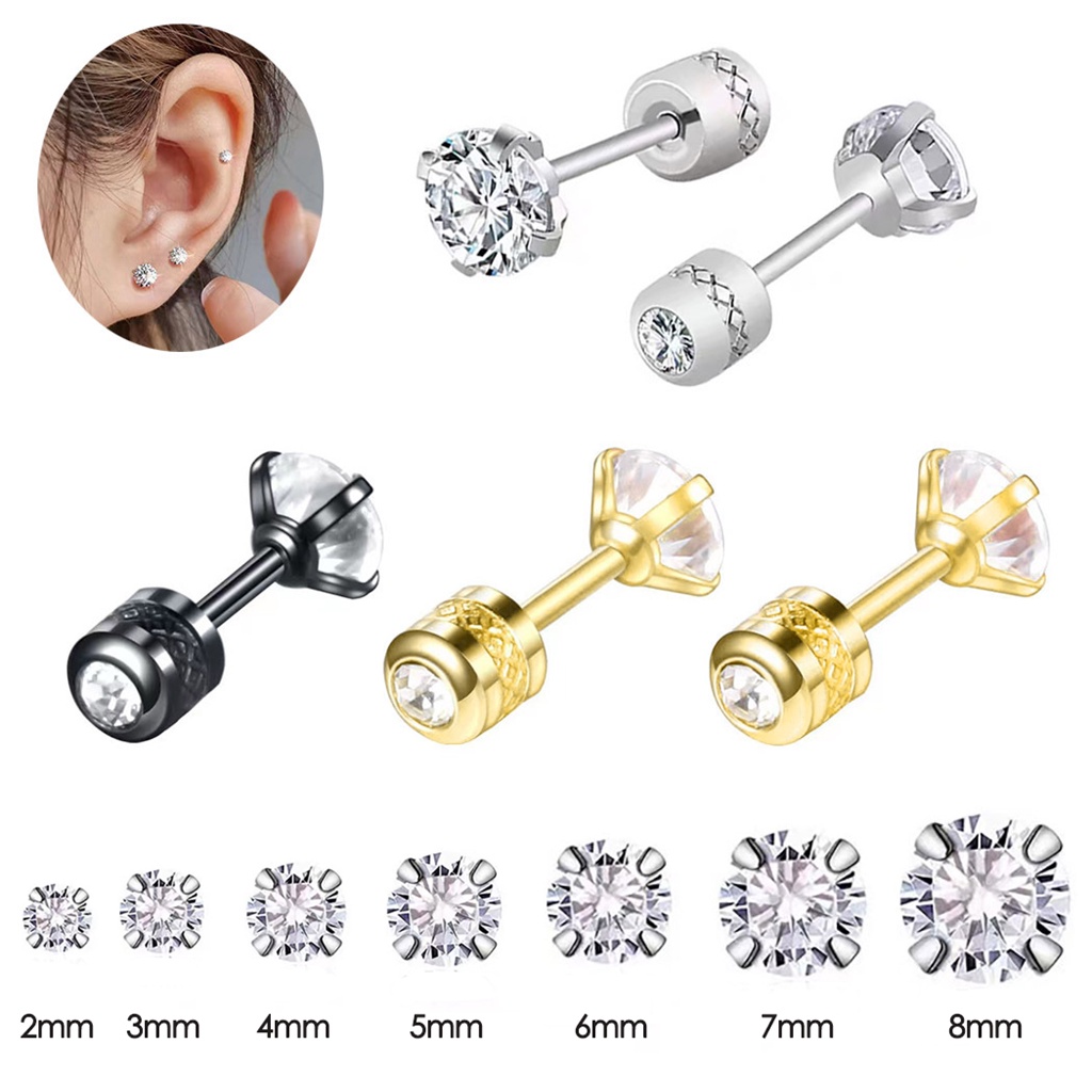 1 Khuyên Tai Thép Không Gỉ Đính Đá Zircon Màu Vàng Đồng KBE215
